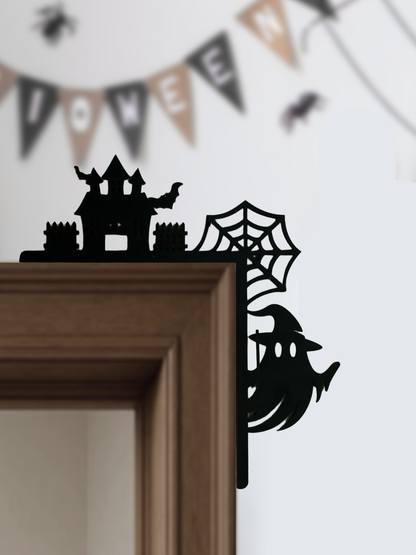 Wooden Halloween Door Corner D - Spider Web Halloween Decoration recension och pris
