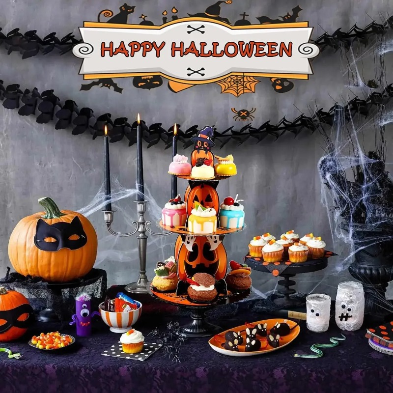 1-4PCS 3 Tier Spiderweb Desser - Spider Web Halloween Decoration recension och pris