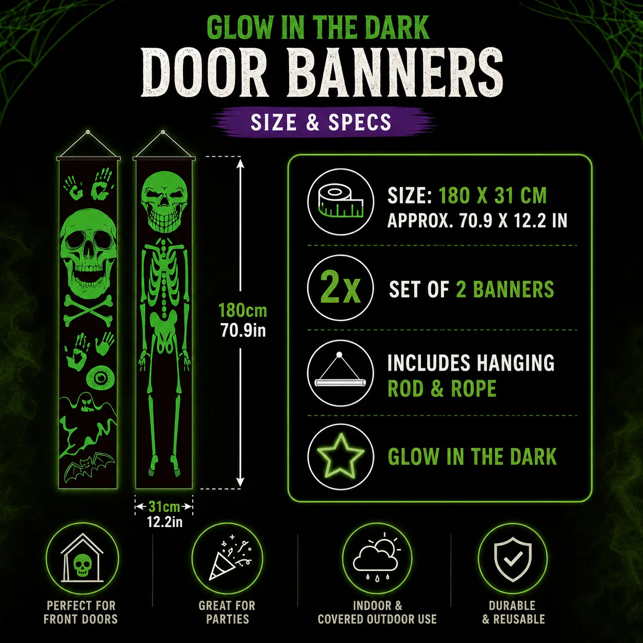 2PCS Glow in the Dark Hallowee - Halloween Skeleton Decoration recension och pris