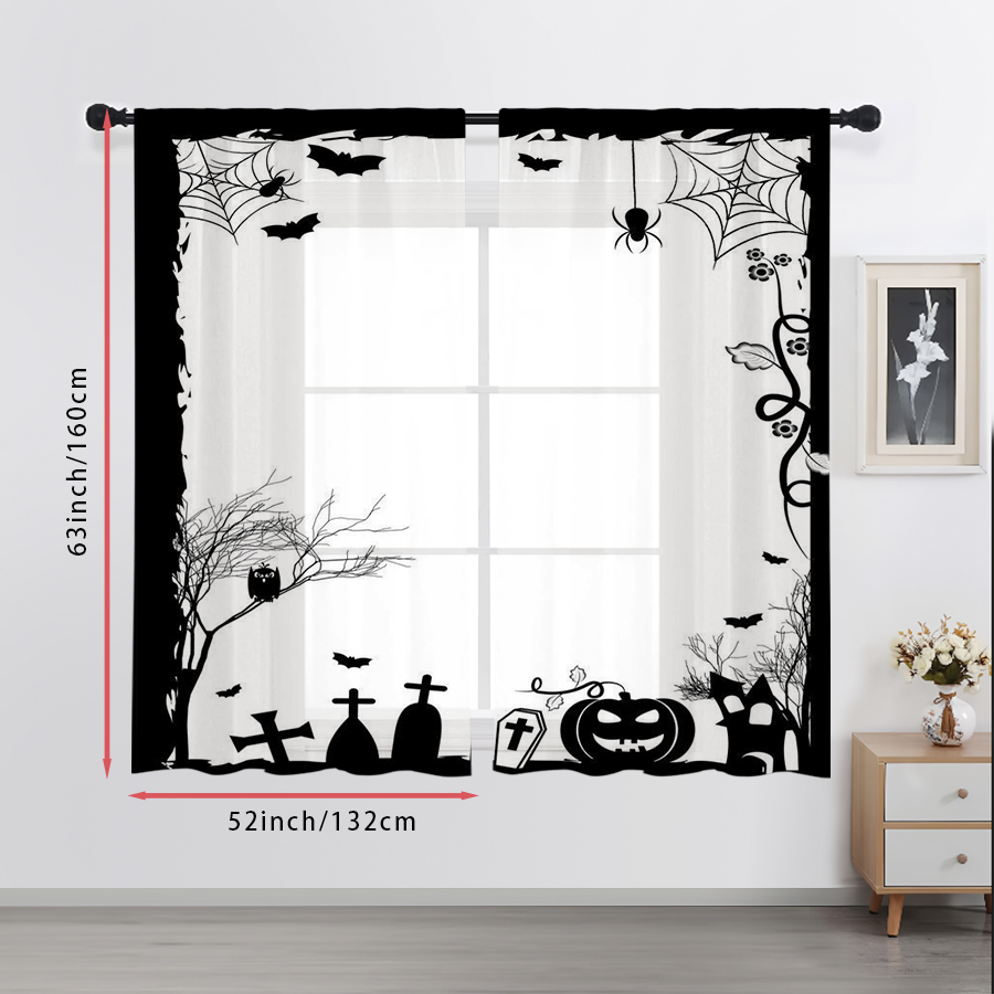 2PCS Digital Print Sheer Curta - Spider Web Halloween Decoration recension och pris